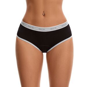Letter Print Contrast Binding Mid Rise Leak Proof Underpanties Light Blue